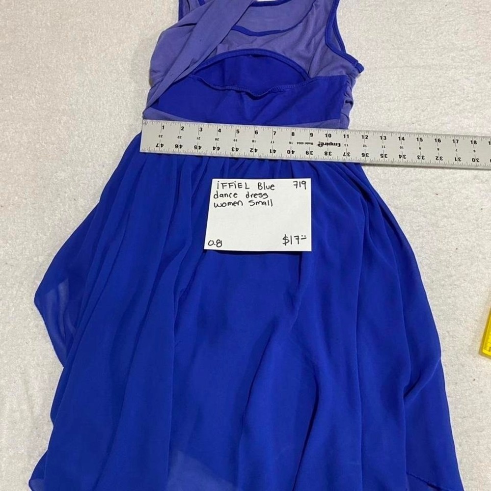 IFFIEL Blue dance dress with mesh overlay and ruched bodice. Size S. SKU719